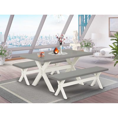 HomeStock 3-Piece Rectangle Natural Oak Finish Solid Wood Top Dining Table with 2-Benches