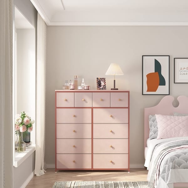 Dresser for Bedroom Pink Dresser for Girls Bedroom with 12 Drawers Chest of  Drawers with Wood Top, Metal Frame Fabric Dresser - Bed Bath & Beyond -  37668249