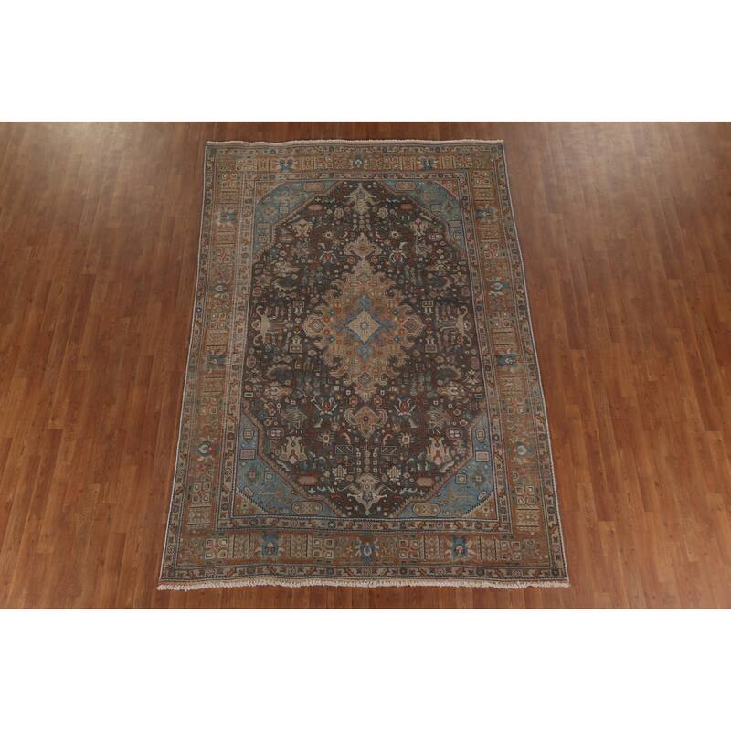 Gray Over-Dyed Tabriz Persian Vintage Rug Hand-Knotted Wool Carpet - 6'7"x 9'6"
