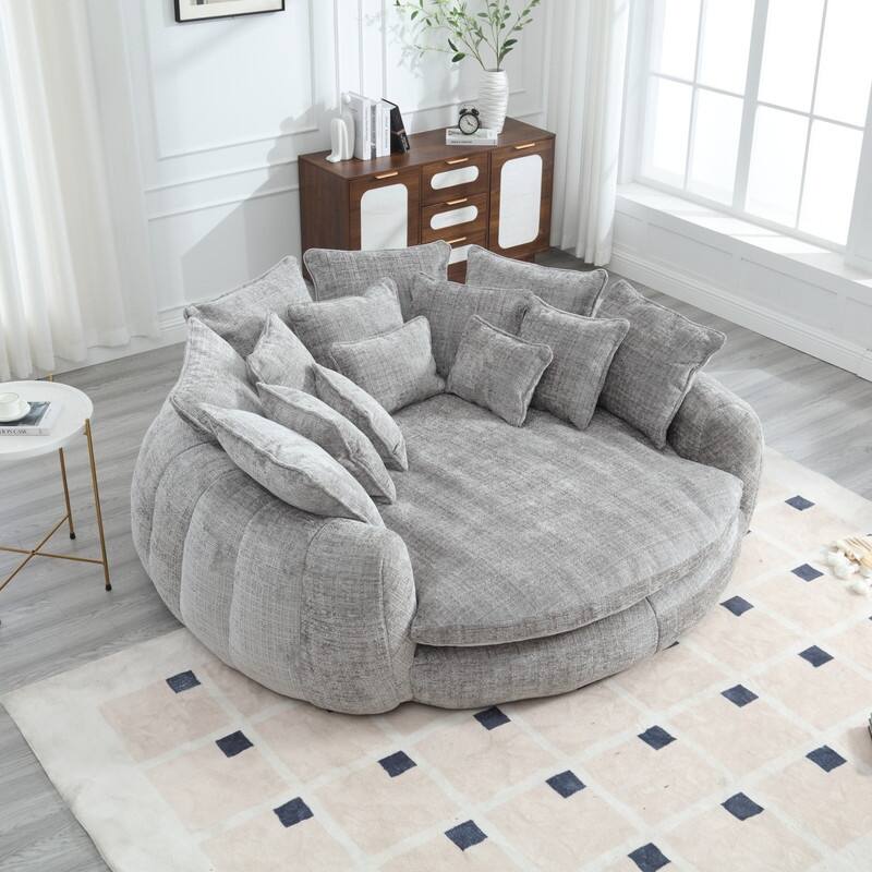 81.10" Double Bread Extra Large Round Sofa Bed with Armrests and Large Cushions