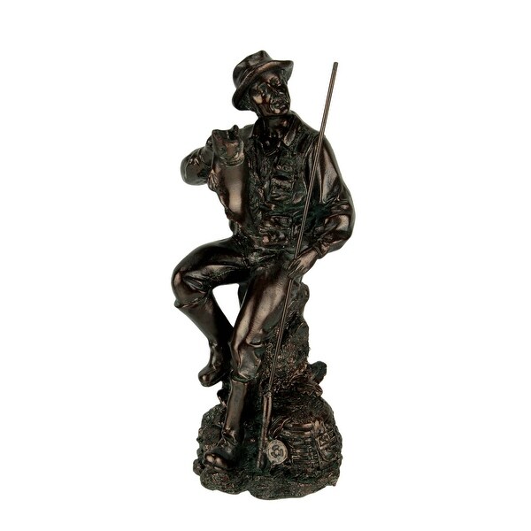 Antique Bronze Finish Fisherman with Big Fish Statue - 8.25 X 3 X 3 inches