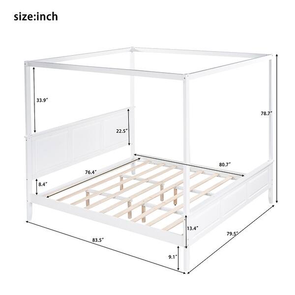 King Size Canopy Platform Bed with Headboard and Slat Support Leg