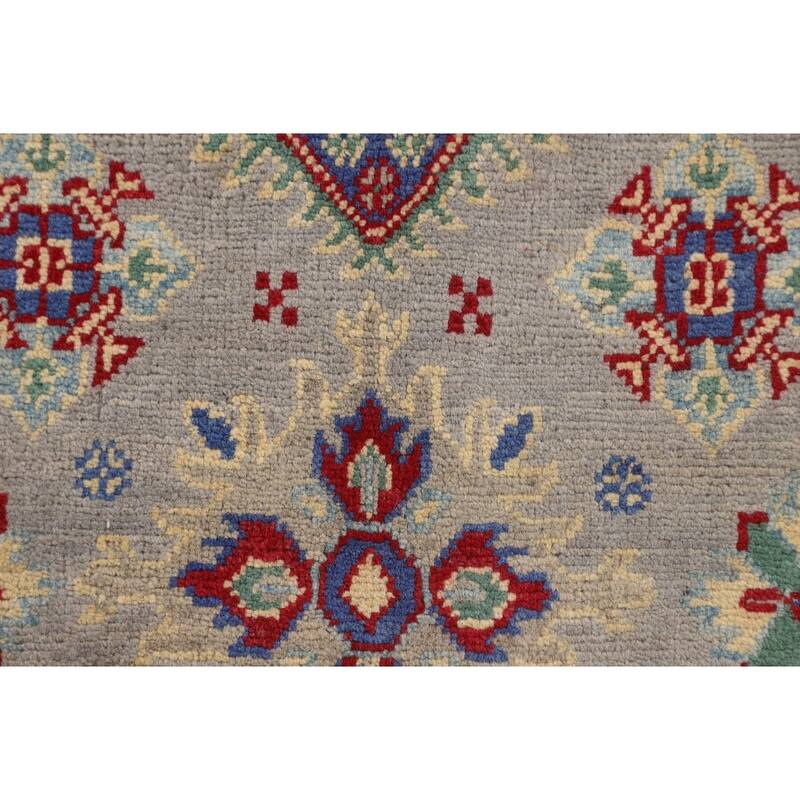 Gray Geometric Kazak Accent Rug Handmade Wool Carpet - 3'3" x 5'0"