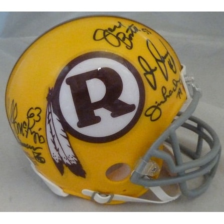 Washington Redskins Hogs Autographe Riddell Yellow Mini Helmet 10 signatures JSA