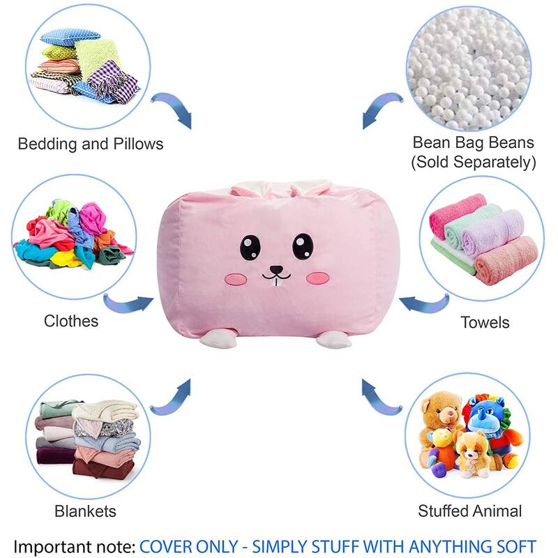 Stuffed Animal Storage Bean Bag Chair Cover only for Kids, Toy Holder