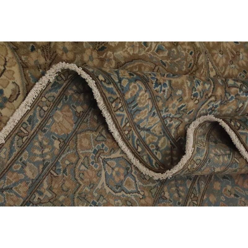 Hand Knotted Oriental 100% Wool Carpet Traditional Floral Brown Kerman Area Rug - 12' 11'' X 9' 7''