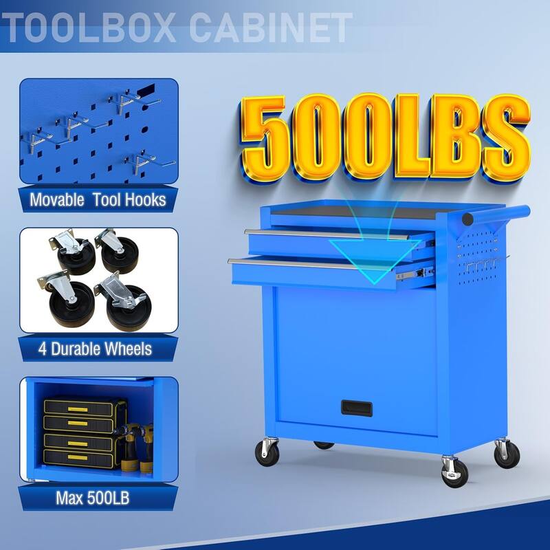 8-Drawer Rolling Tool Storage Cabinet with Detachable Top Tool Box