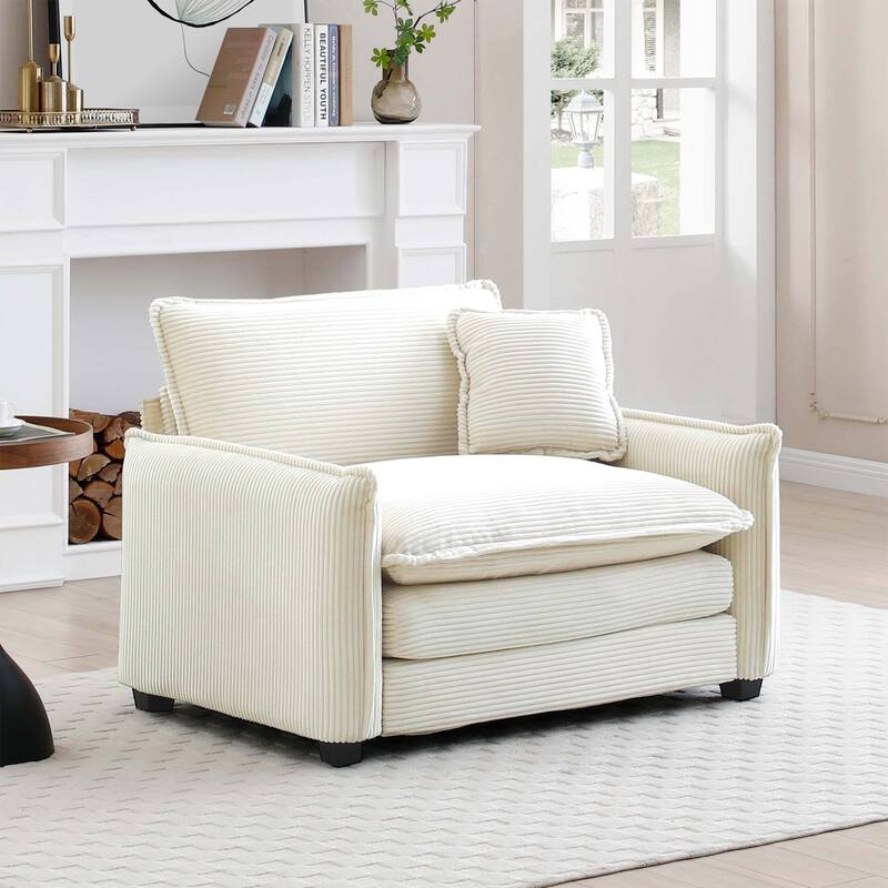 Livingroom Corduroy Single Deep Seat Sofa Chair with Pillow