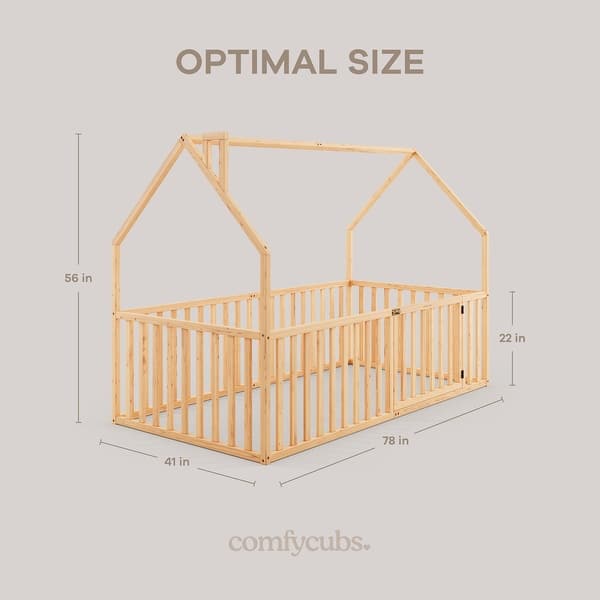 dimension image slide 2 of 3, Kids House Gated Floor Bed Twin Size for 5+ by Comfy Cubs