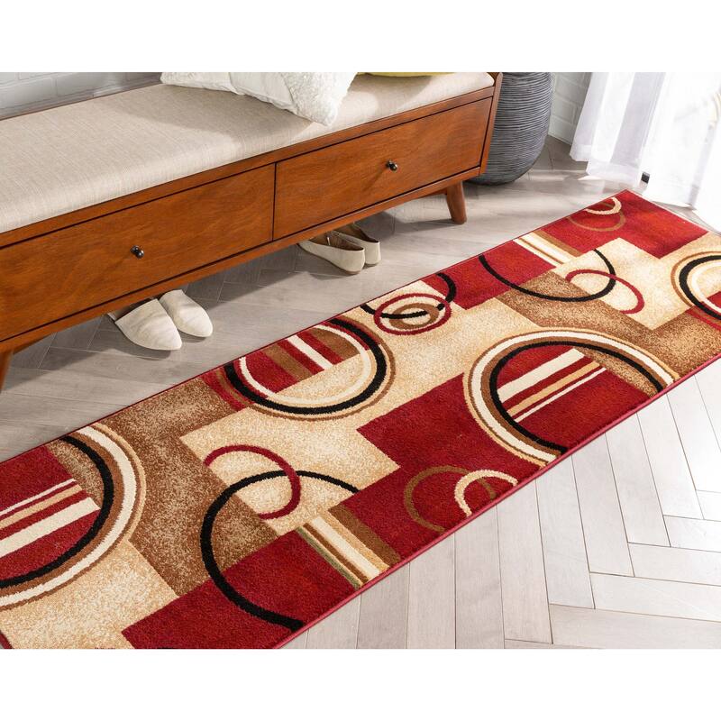 Well Woven Modern Geometric Abstract Shapes Red Oversized Runner Rug - 2'7" x 10'