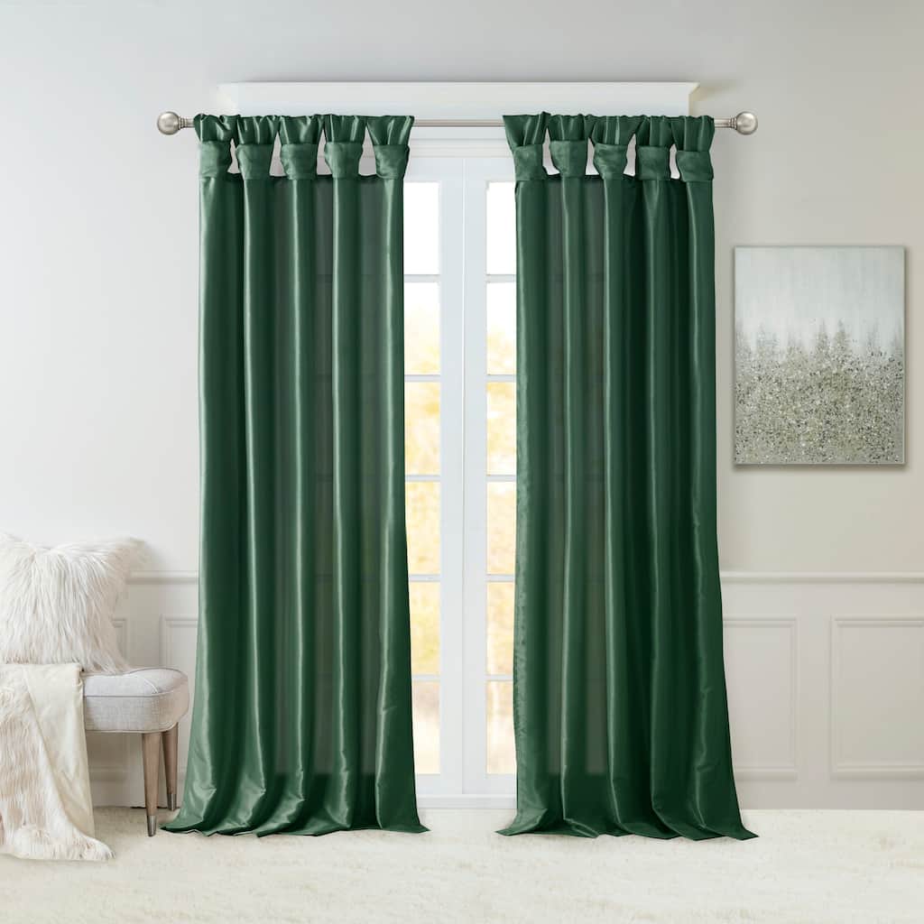 Twist Tab Lined Window Curtain Panel Green