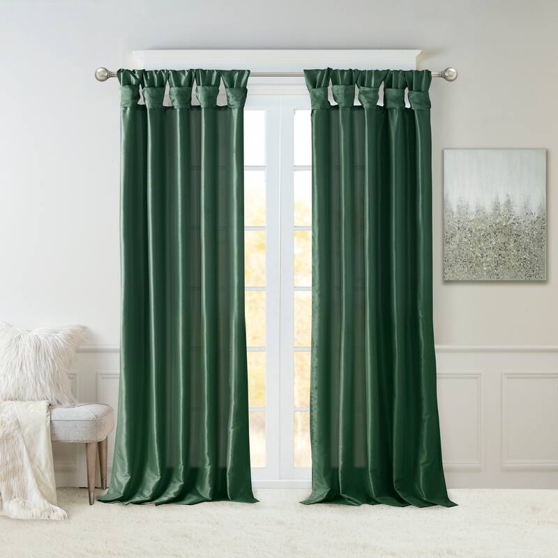 Twist Tab Lined Window Curtain Panel Green