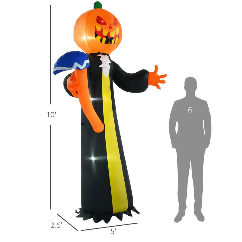 10ft Inflatable Halloween Pumpkin Head Ghost with Hammer Blow Up Outdoor LED Yard Display Waterproof