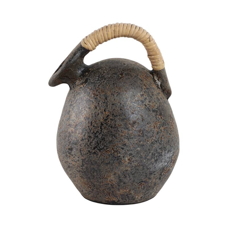 Pottery Terracotta Vase Textured Finish with Woven Handle