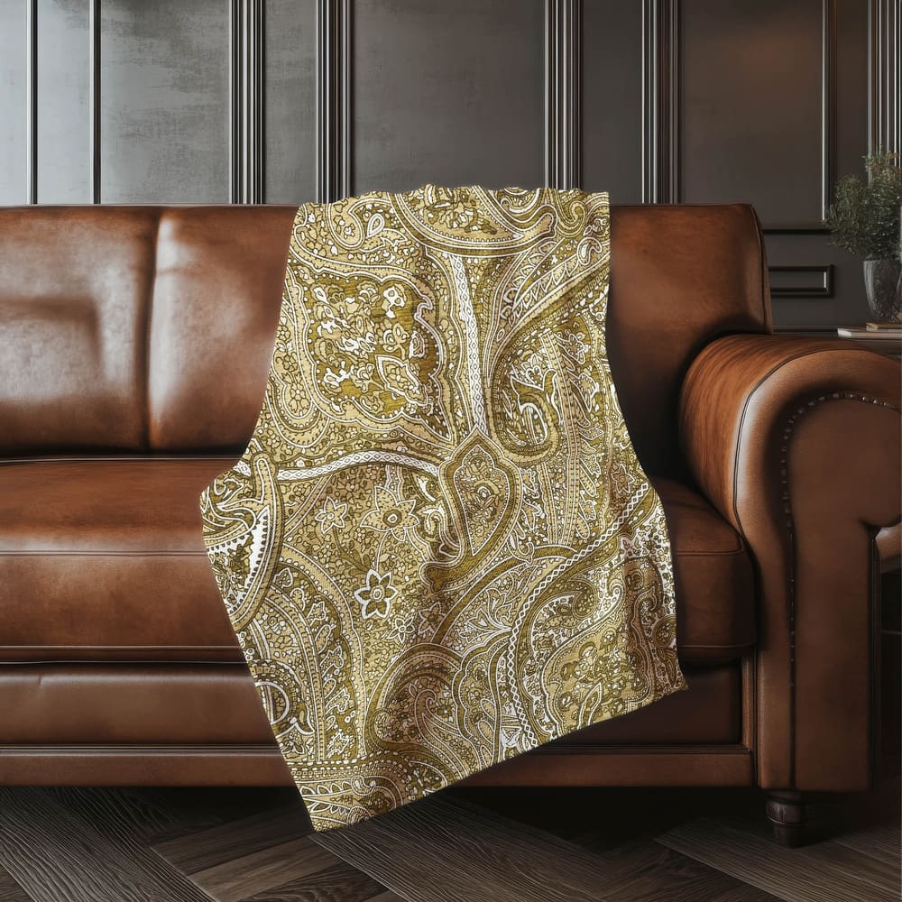 Premium Machine Washable Modern Paisley Sherpa Throw Blanket