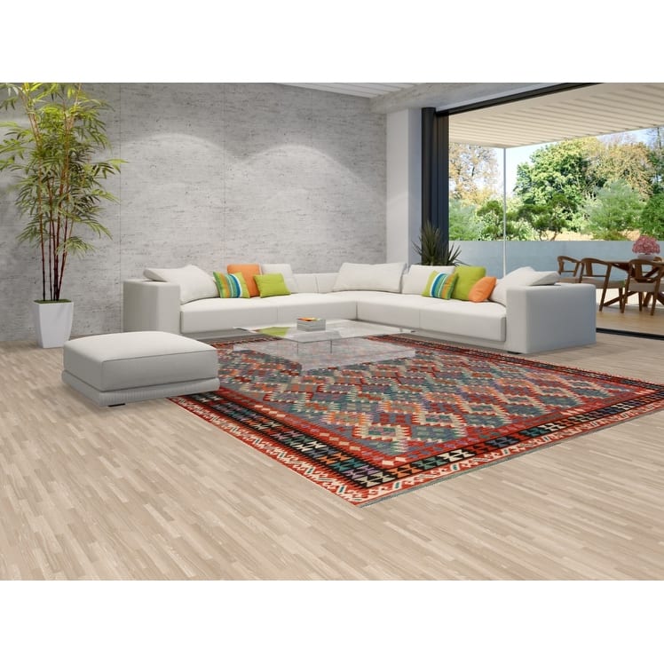 Reversible Kilim Oriental Area Rug Flatweave Home Decor Wool Carpet - 9'9"x 12'7"