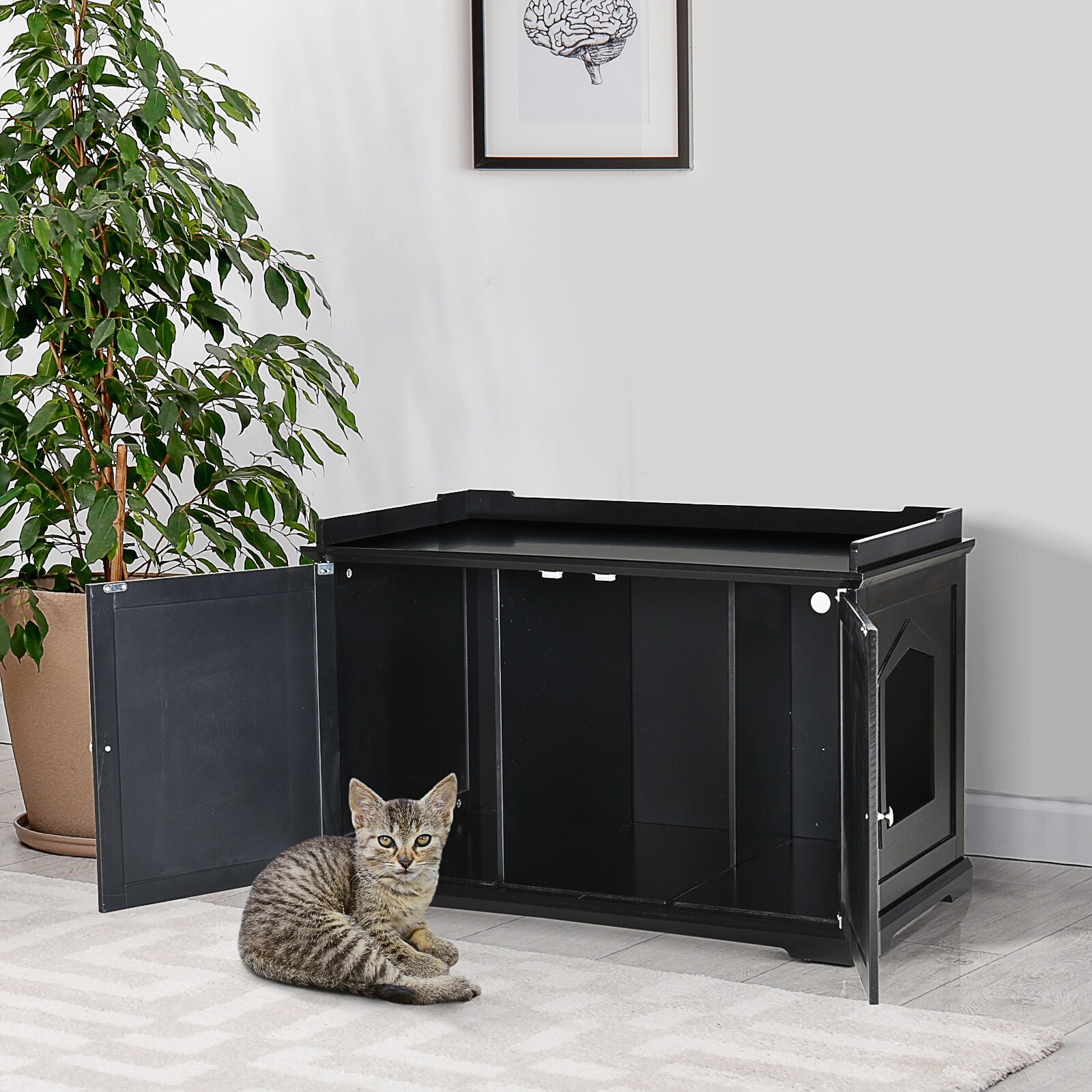 Shop Pawhut 37 5 Wooden Covered Mess Free Cat Litter Box End