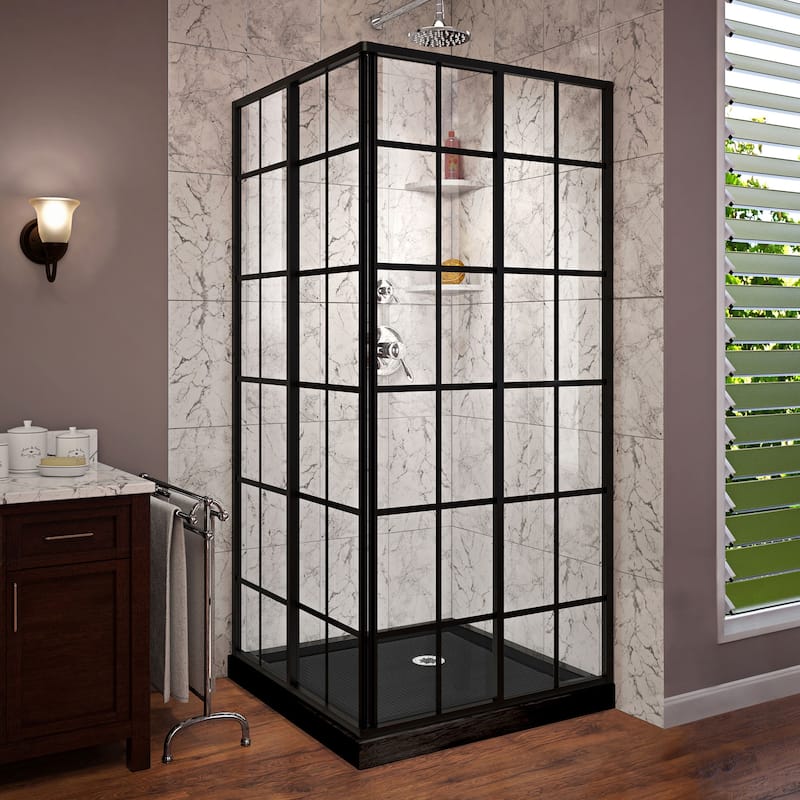 DreamLine French Corner 42 in. D x 42 in. W x 74 3/4 in. H Framed Sliding Shower Enclosure and Shower Base Kit - 42" x 42"