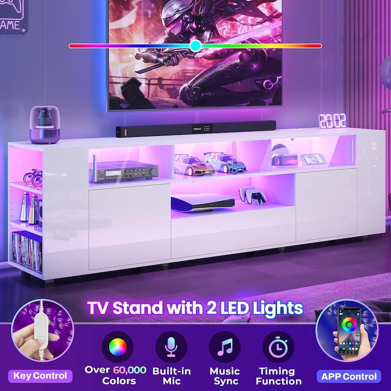 TV Stand for 70/75/80 Inch TV 1 Drawer and 2 Storage Cabinet Power Outlet