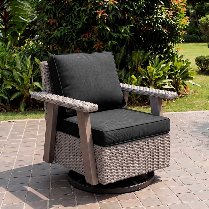 Cozywor Wicker Patio Outdoor Rocking Chair Swivel Lounge Chair