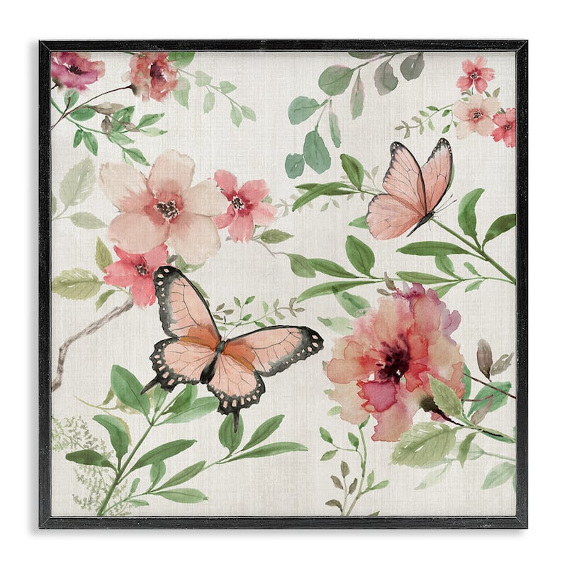 Stupell Country Cottage Florals in Pink Framed Giclee Art Design By Nan - 12 x 12 - Black
