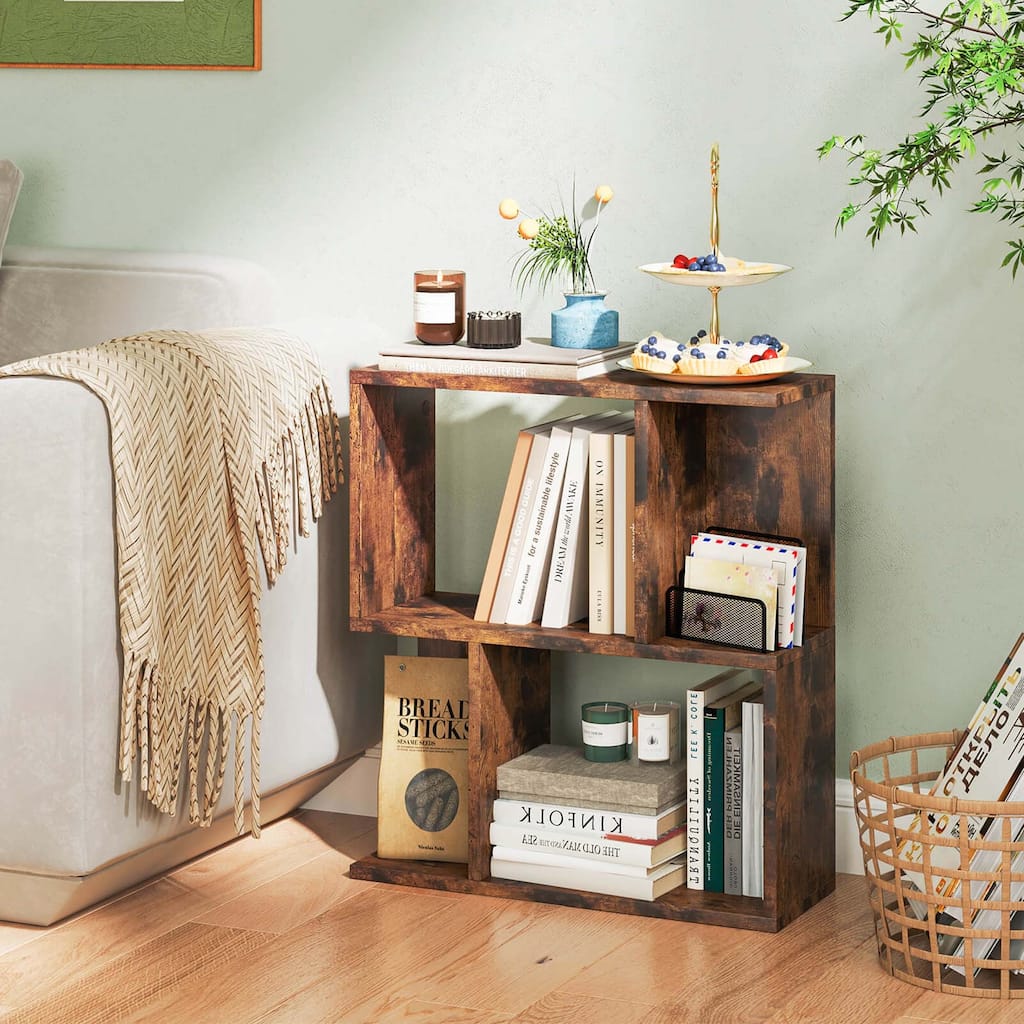 2 PCS Bookshelf 3-Tier Display Shelf Geometric Bookcase