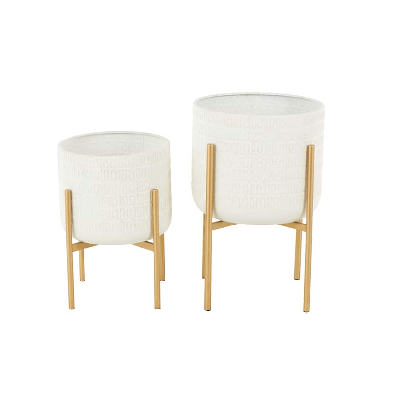 White Metal Dome Indoor Outdoor Planter with Gold Stand (Set of 2)