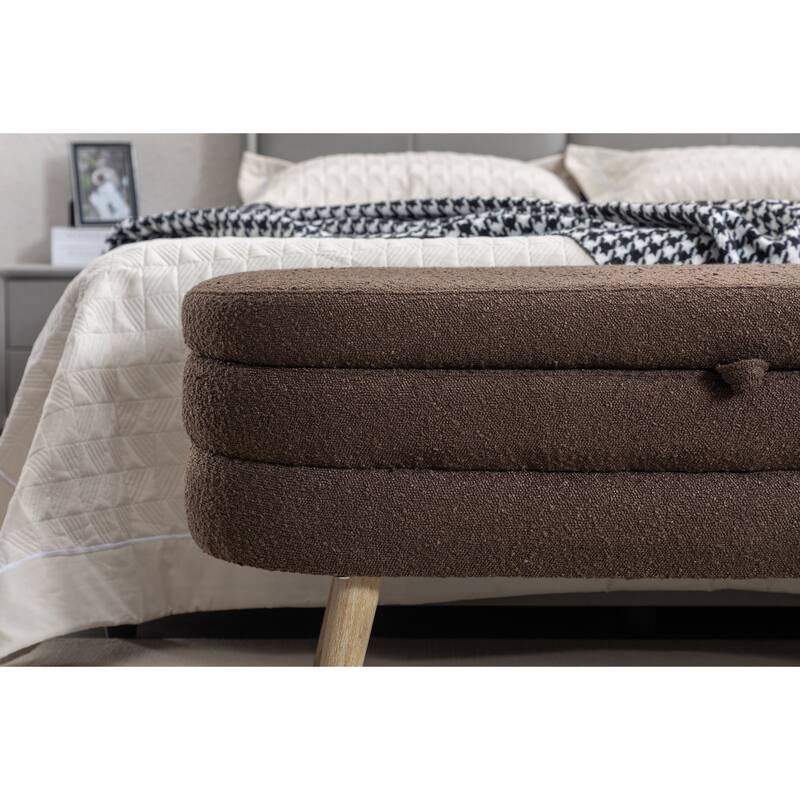 Upholstered Storage Bench with Wooden Legs