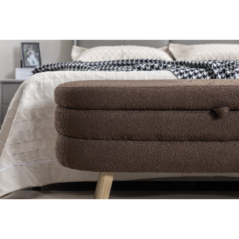 Velvet Fabric Storage Bench Bedroom Bench With Wood Legs For Living Room Bedroom