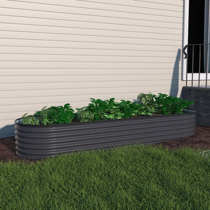 VEIKOUS 9-in-1 Modular Galvanized Metal Raised Garden Bed Kit for Outdoor Planters - Grey