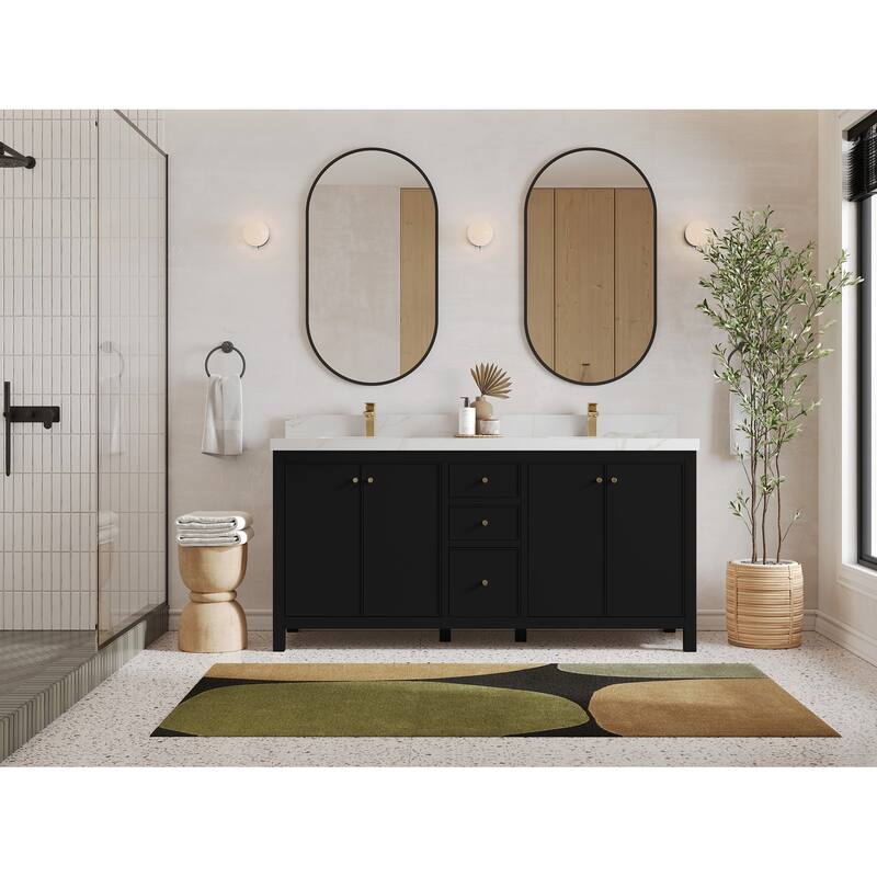 Willow Collections 72 in. W x 22 in. D Chicago Double Bowl Sink Bathroom Vanity with Countertop
