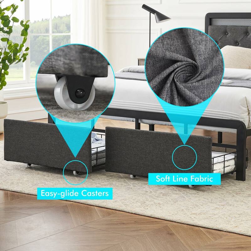 Bed Frame with LED Light and 2 Storage Drawers