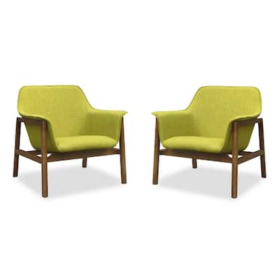 Manhattan Comfort Miller Walnut Linen Weave Accent Chair (Set of 2)