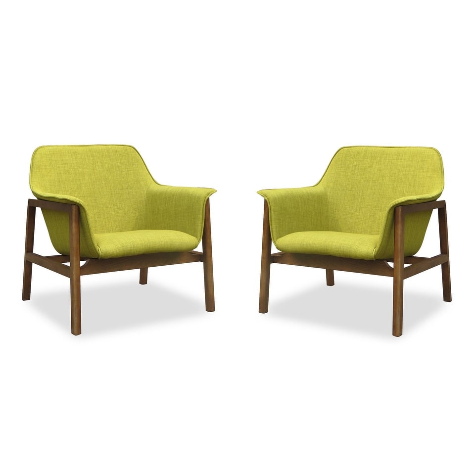 Manhattan Comfort Miller Walnut Linen Weave Accent Chair (Set of 2)