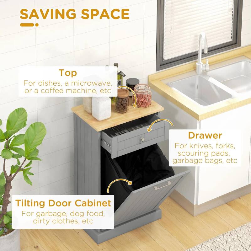 Kitchen Tilt Out Trash Bin Cabinet Free Standing Recycling Trash