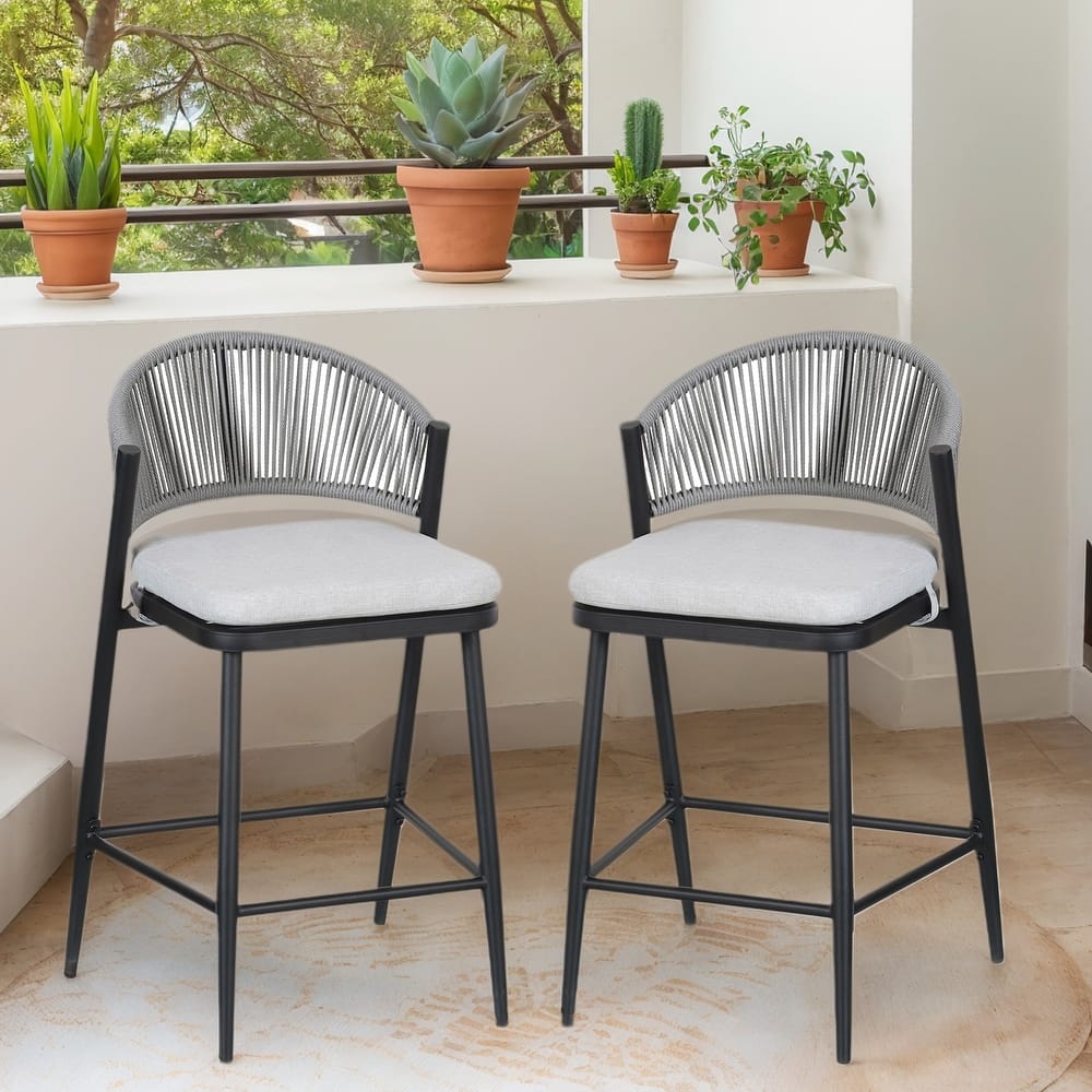 Christopher Knight Home - Beverly Durable Outdoor Counter Stools with Scallop Backrest, Set of 2