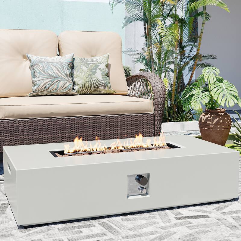 Patio Watcher Outdoor 56in. Rectangular Iron Fire Pit Table with Propane Tank Cover