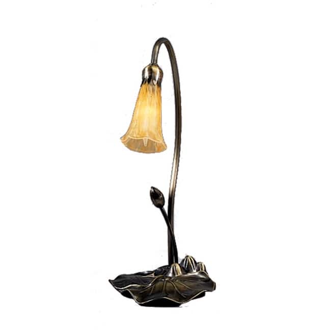 Meyda Tiffany Vintage Lily Stained Glass / Tiffany Desk Lamp from the - Amber