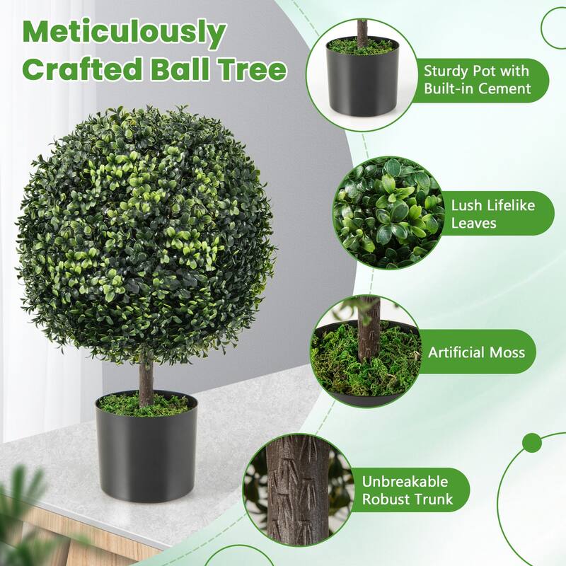 Costway 2PC 22'' Artificial Boxwood Topiary Ball Tree Office Garden - See Details