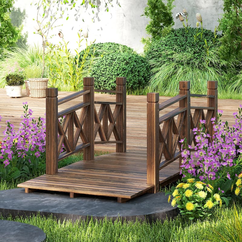 Garden Bridge Fir and Pine Outdoor Decorative Footbridge for Ponds Pathways and Landscaping