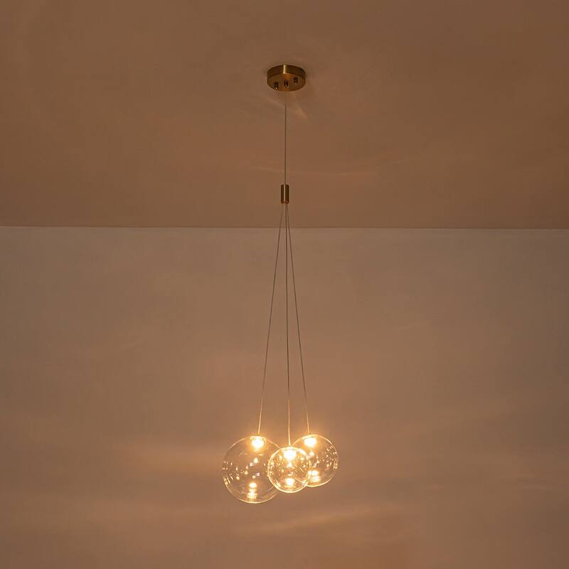 Modern 3-Light Dimmable LED Glass Globe Bubble Cluster Chandelier