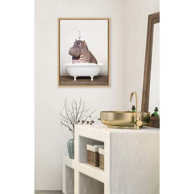 Kate and Laurel Hippo Bird Rustic Bath Framed Canvas by Amy Peterson