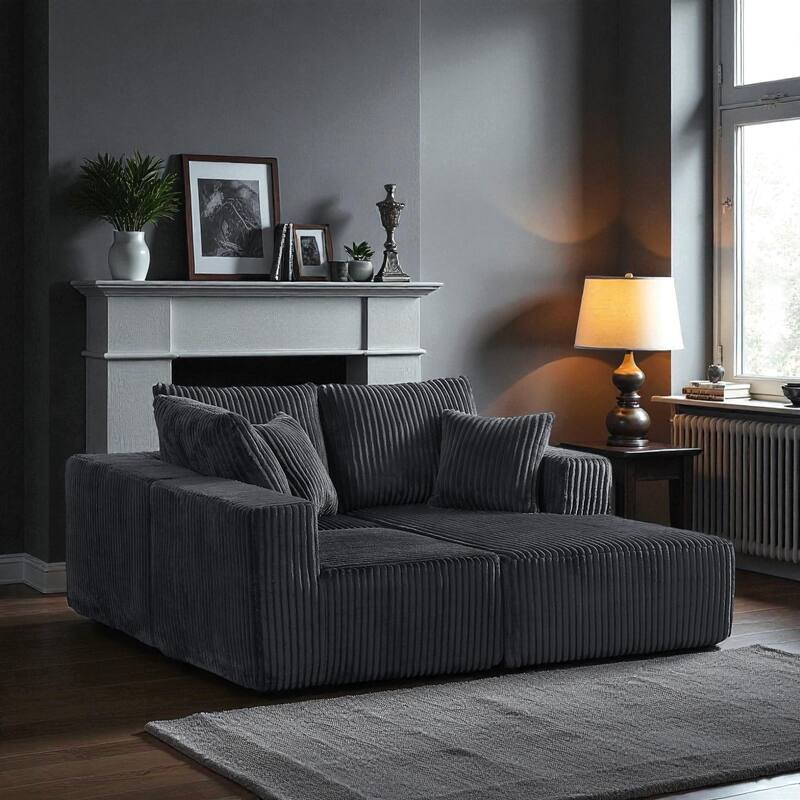 103" Modular Corduroy Sectional Sofa, Deep Seat Cloud Couch, Upholstered 4-Seater Sofa for Living Room, No Assembly Required