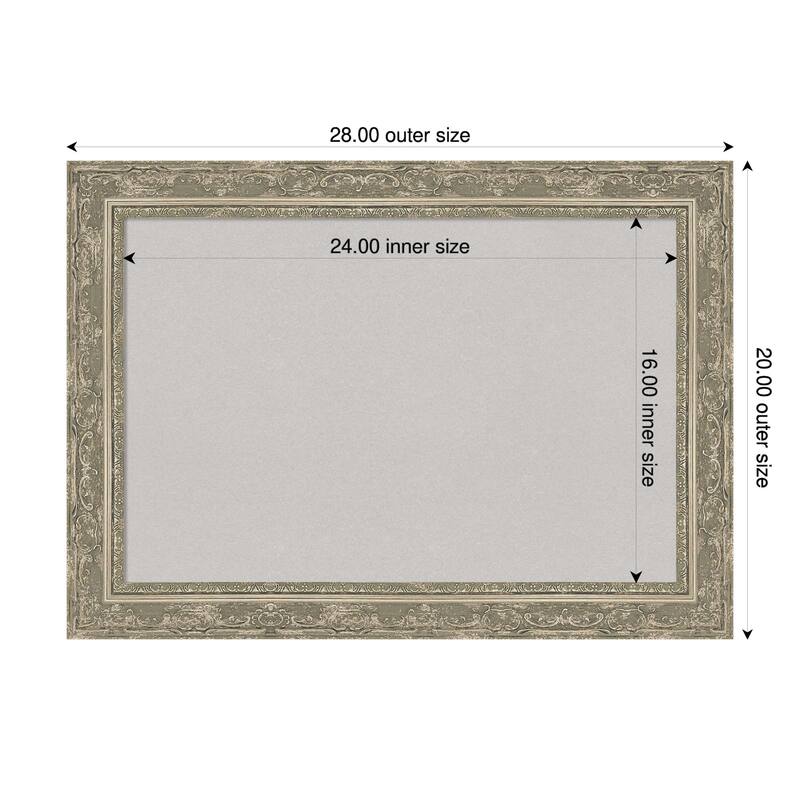 Filigree Silver Framed Cork Board - Bulletin Board, Organization Board, Pin Board - Grey - 28 x 20 in