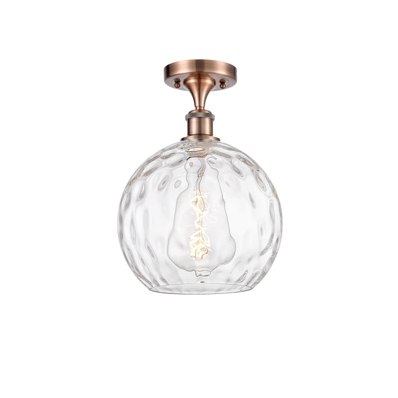 Innovations Lighting Athens Water Glass - 1 Light 10" Semi-Flush Mount - Clear Water Glass/Antique Copper