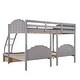 preview thumbnail 5 of 11, Full Over Twin & Twin Triple Bunk Bed with Drawers, Velvet Upholstery, and Guardrails in Gray