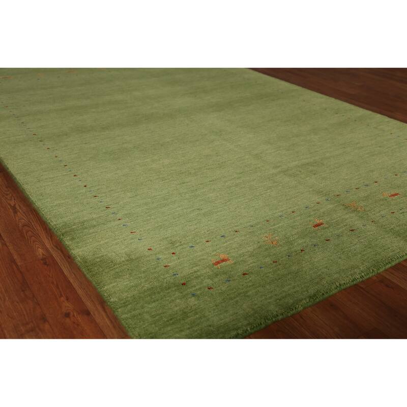 Hand Knotted Oriental 100% Wool Carpet Tribal Animal Pictorial Green Gabbeh Area Rug - 7' 8'' X 5' 4''