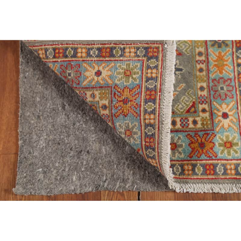 Gray Geometric Kazak Accent Rug Hand-Knotted Traditional Wool Carpet - 2'1"x 2'10"