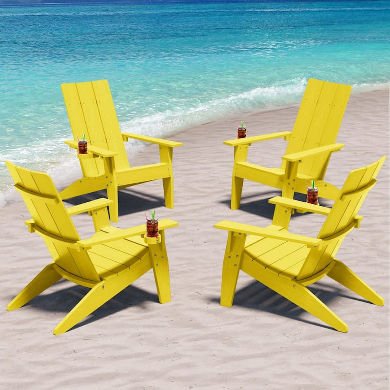 WINSOON All-Weather HIPS Outdoor Adirondack Chairs with Cup Holder Set Of 4 - Yellow