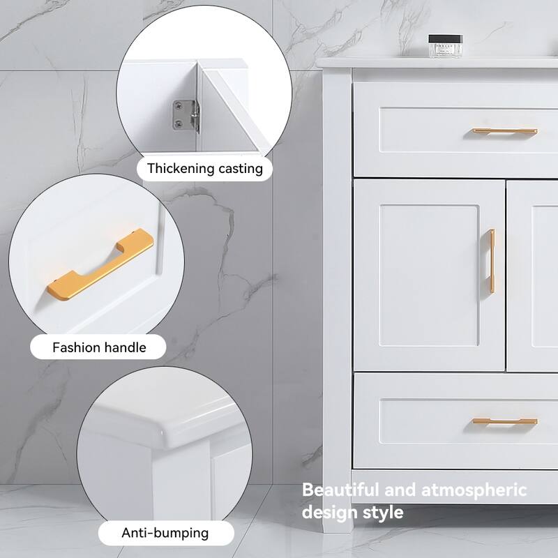 48 Inch Bathroom Vanity with Ceramic Sink Combo, MDF Freestanding Vanity Cabinet with 4 Soft Close Doors and 4 Drawers